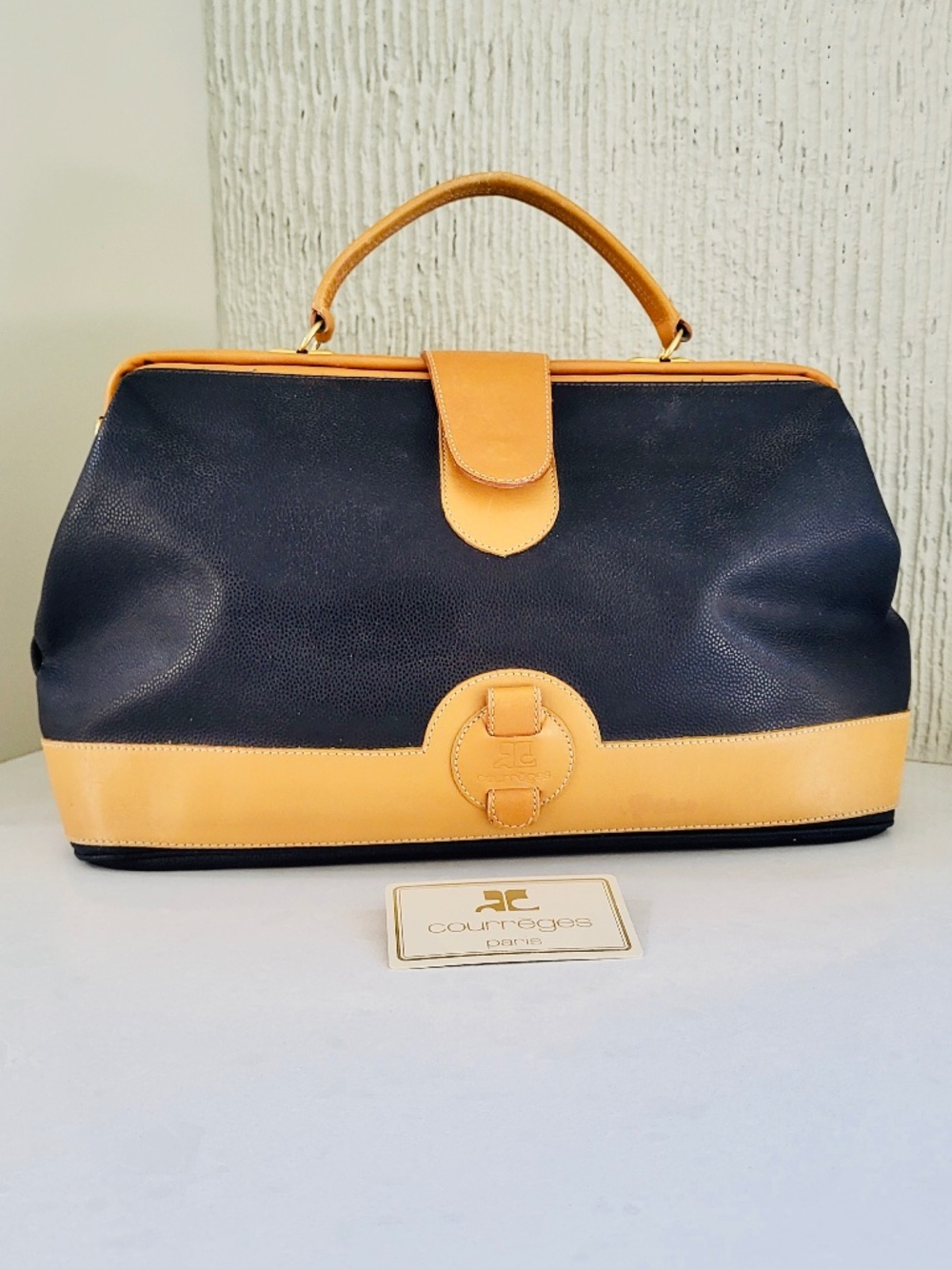 Rare 1970s Courrèges Black & Camel Leather Doctor’s Handbag